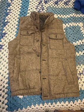 Men's Quilted Brown Wool-Blend Vest with Button Front